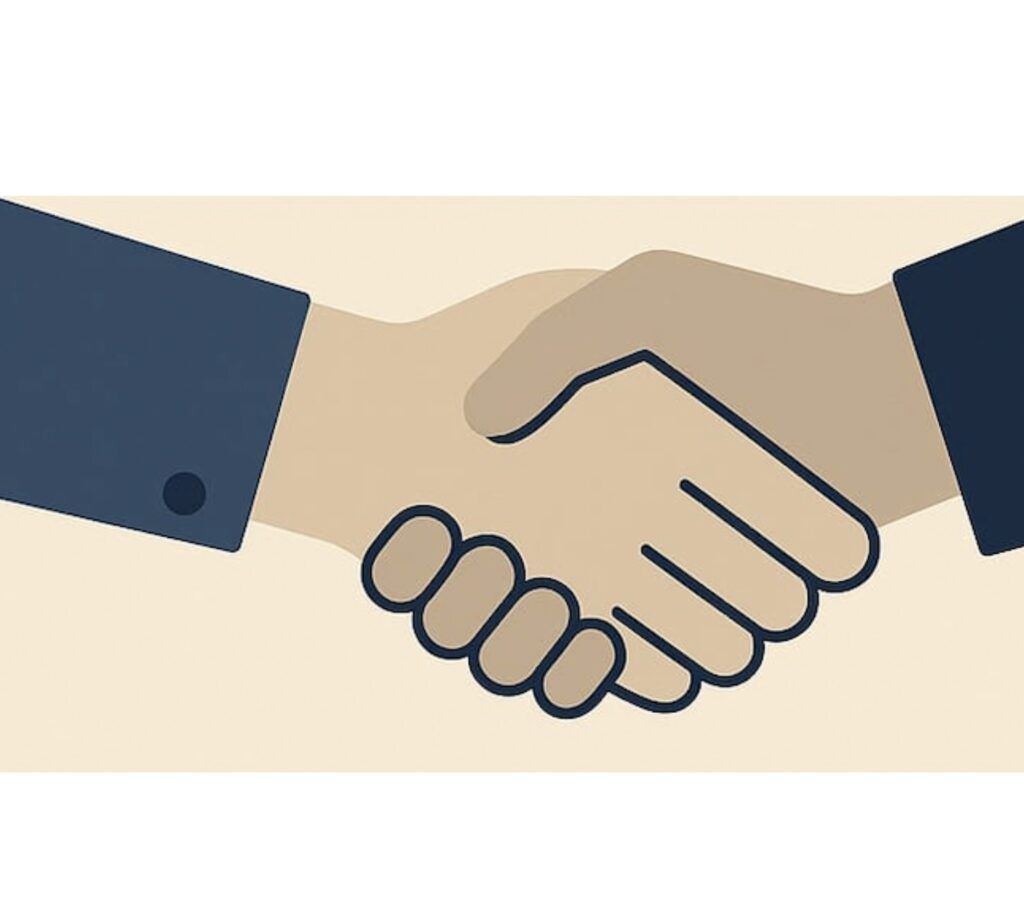 dessin coloré de deux mains qui se serrent